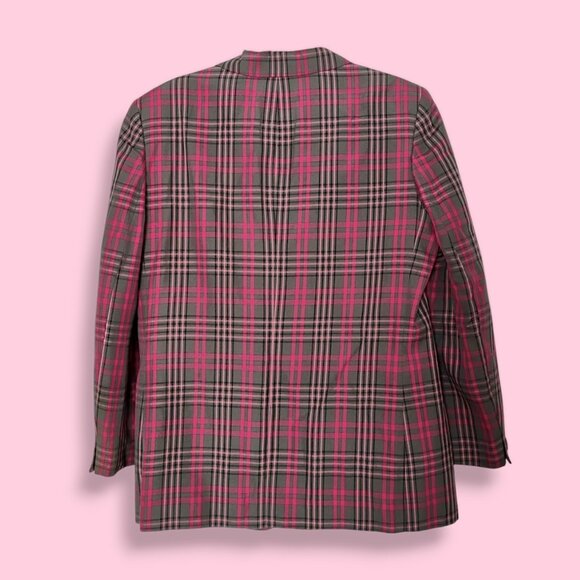 Pendleton vintage 80's USA made pink grey plaid 2 pc set jacket skirt 12/14 - Picture 5 of 8
